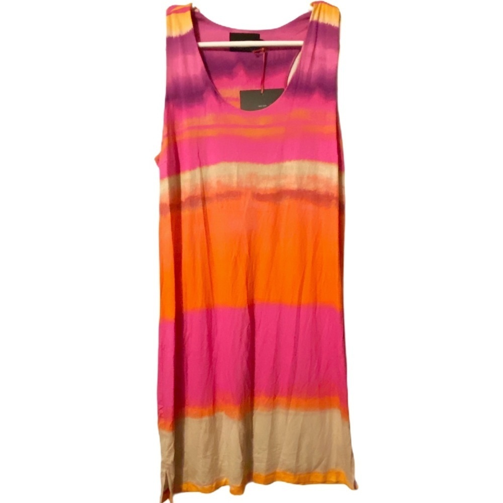 Cynthia Rowley pink purple orange‎ beige tank dress size large NWT